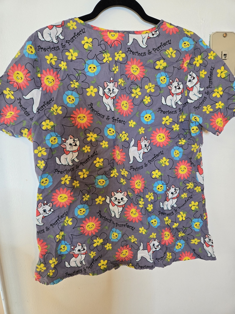 Gray Floral ARISTOCATS Print Scrub Top - Picture 2 of 5